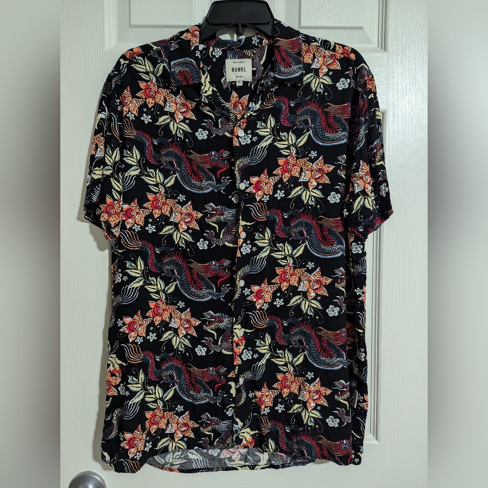 Men's XL Button Up dragon shirt Bright Bold Floral